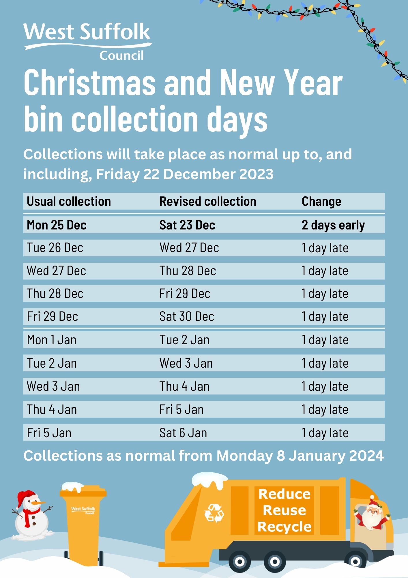 Christmas 2023 Refuse Collection Dates 